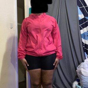 pink hood zip jacket